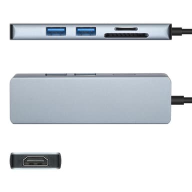 5-in-1 USB-C-telakointiasema Harmaa