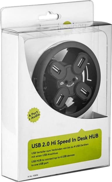 4-porttinen USB 2.0 Hi Speed In-desk HUB + ääni