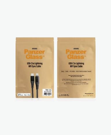 PanzerGlass BULK9907, 1,2 m, Lightning, USB C, Uros, Uros, Musta
