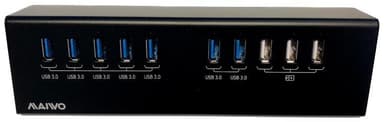 External USB 3.0 Hub, 10x USB-A, 7x USB 3.0, 3x USB 5V/2,1A, black