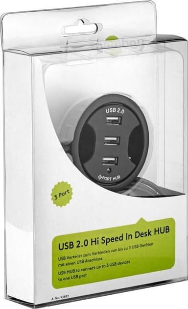 3-porttinen USB 2.0 Hi Speed In-desk HUB