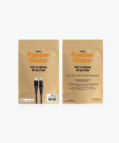PanzerGlass BULK9908, 2 m, Lightning, USB C, Uros, Uros, Musta