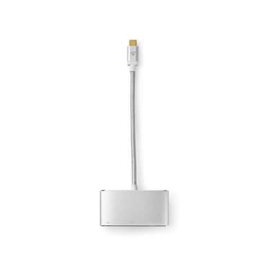 Nedis USB N Moniporttisovitin | USB 3.2 Gen 1 | USB-C™ Uros | USB-A Naaras / USB-C™ Naaras / VGA Naaras | 5 Gbps | 0.20 m | Pyöreä | Kullattu | Nailon / Punottu | Hopea | Laatikko kannella ja ikkunalla
