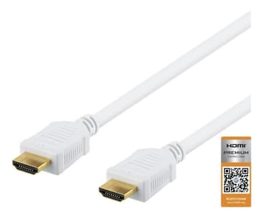 DELTACO High-Speed Premium HDMI -kaapeli, 2m, Ethernet, 4K UHD, valk.