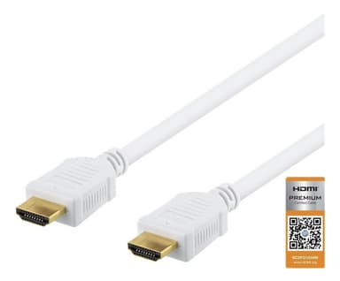 DELTACO High-Speed Premium HDMI -kaapeli, 3m, Ethernet, 4K UHD, valk.