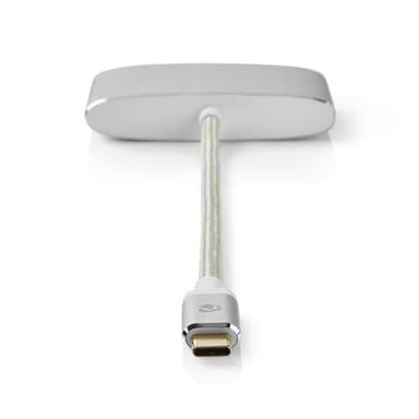 Nedis USB N Moniporttisovitin | USB 3.2 Gen 1 | USB-C™ Uros | HDMI™ Ulostulo / USB-A Naaras / USB-C™ Naaras | 5 Gbps | 0.20 m | Pyöreä | Kullattu | Nailon / Punottu | Hopea | Laatikko kannella ja ikkunalla