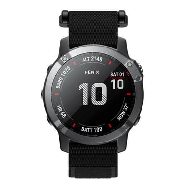 Garmin Fenix 6X/5X/3/3 HR rannekoru 26 mm nailonmusta