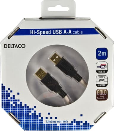 DELTACO USB 2.0 kaapeli Tyyppi A uros - Tyyppi A uros, 2m, beige/musta