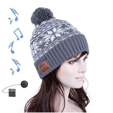 Bluetooth-pipo tupsulla polyesteri/akryylikuulokkeet Harmaa/Valkoinen