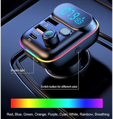 Bluetooth FM-lähetin autolaturilla ja LEDillä