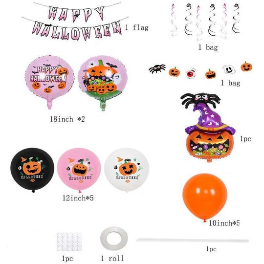 Halloween -koristeet ilmapallot, seppeleet 19 osaa
