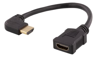 DELTACO HDMI-sovitin, 0,2m, taipuisa, lovitettu vasemmalta, UHD, musta