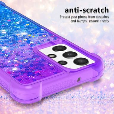 SKALO Samsung A13 4G Juoksuhiekka Glitter Sydämet TPU kuori - Violetti-Sininen