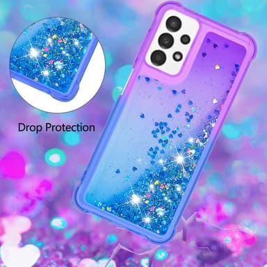 SKALO Samsung A13 4G Juoksuhiekka Glitter Sydämet TPU kuori - Violetti-Sininen