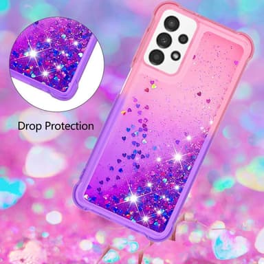 SKALO Samsung A13 4G Juoksuhiekka Glitter Sydämet TPU kuori - Pinkki-Violetti