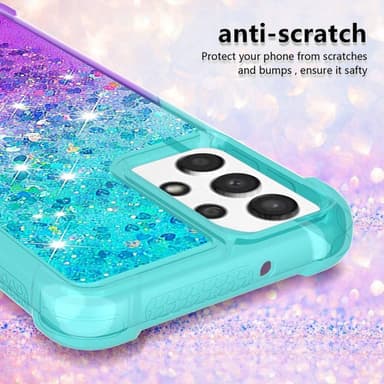 SKALO Samsung A13 4G Juoksuhiekka Glitter Sydämet TPU kuori - Turkoosi-Violetti