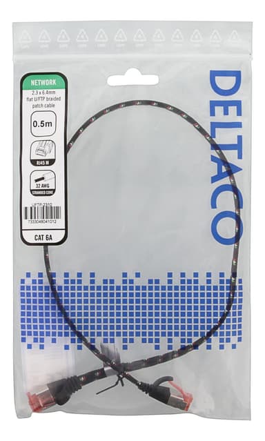 Tough Flat CAT.6A U/FTP Patch Cable, 28AWG, 0.5m, black