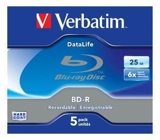 Verbatim BD-R SL Datalife, 25GB, 6x-nopeus, 5 kpl pakkaus, BD-R 1.3