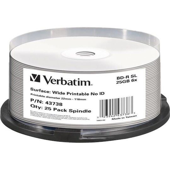 Verbatim BD-R, 6x, 25GB/200min, 25pack spindel, print, Hard Coat, MABL