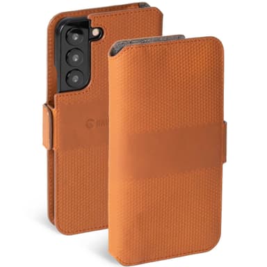 Nahkainen puhelinlompakko Galaxy S22 konjakki