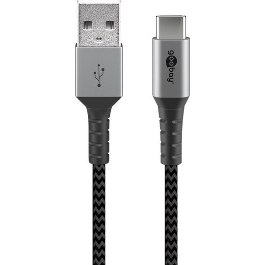 USB-C ™ - USB-A Tekstiilikaapeli metalliliittimillä (avaruudenharmaa / hopea) 0,5 m