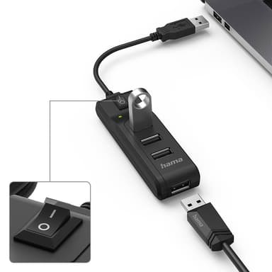 HAMA Hub USB-A 2.0 Switch 4x Ports 480 Mbit/s Black