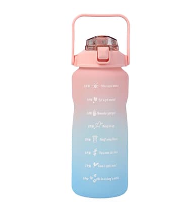 Motivoiva vesipullo aikamerkinnällä ja oljilla 2 L pinkki/sininen