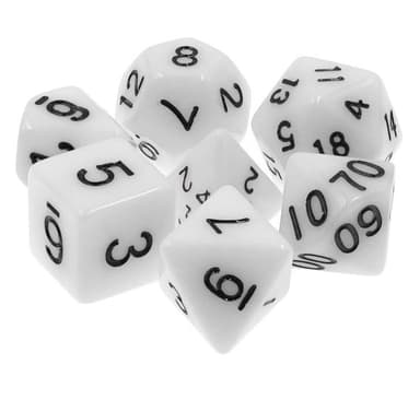 RPG Dice 7-pack (Dungeons and Dragons, etc.) Valkoinen