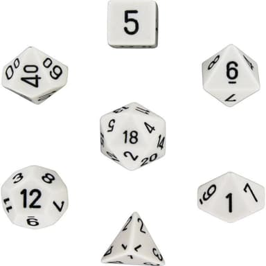RPG Dice 7-pack (Dungeons and Dragons, etc.) Valkoinen