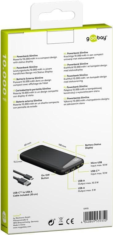 Goobay Virtapankki Slimline 10 000 mAh