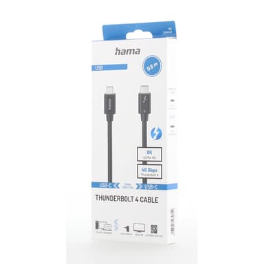 HAMA Cable USB-C Thunderbolt-4 40 Gbit/s Ultra-HD 8K 0.8m Black