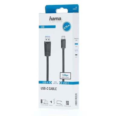 HAMA Cable USB-C - USB-A USB 3.2 5 Gbit/s 0.75m Black