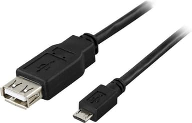 DELTACO USB-sovitin A-tyyppi naaras - Micro B tyyppi uros, 0,2m, musta