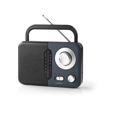 Nedis FM-radio | Kannettava malli | FM | Akkukäyttöinen / Verkkovirtakäyttöinen | Analoginen | 2.4 W | Mustavalkoinen näyttö | Bluetooth® | Kuulokkeiden lähtöliitäntä | Kantokahva | Harmaa / Musta