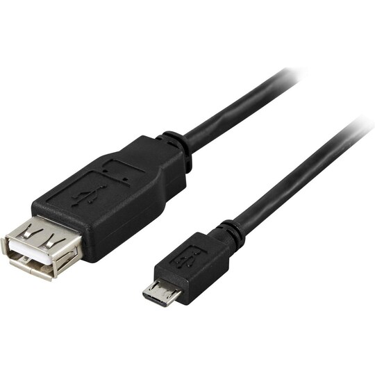 DELTACO USB-sovitin A-tyyppi naaras - Micro B tyyppi uros, 0,2m, musta