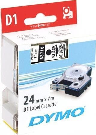 DYMO D1 merkkausteippi, 24mm, läpinäkyvä/musta teksti, 7m - 53710