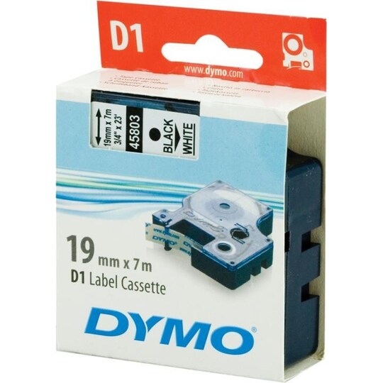 DYMO D1 merkkausteippi, 19mm,valk/musta teksti, 7m