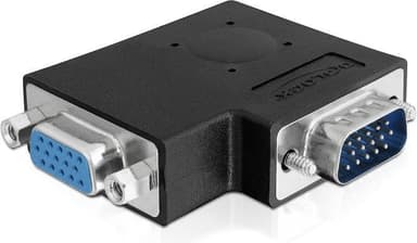 DeLOCK VGA-sovitin HD15 uros - HD15 naaras, kulmaliitin, musta