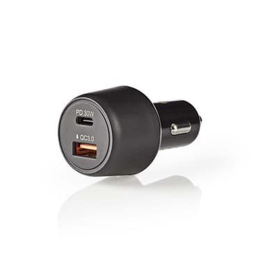 Autolaturi | 3,0 A | USB (QC 3.0) / USB-C | Power Delivery 30 W | Musta