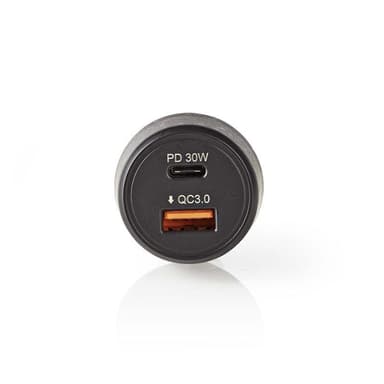 Autolaturi | 3,0 A | USB (QC 3.0) / USB-C | Power Delivery 30 W | Musta