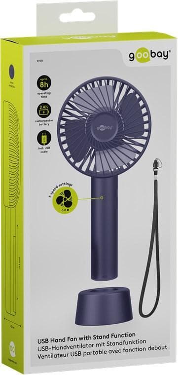 USB-handfläkt med stående funktion, blå