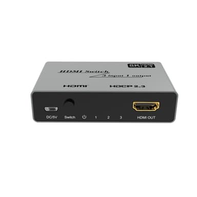 HDMI 2.1 -kytkin, jossa 3 porttia harmaa