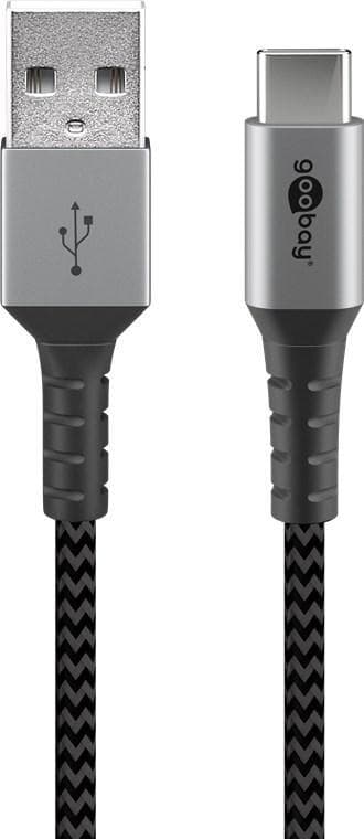 Goobay USB-C ™ - USB-A Tekstiilikaapeli metalliliittimillä (avaruudenharmaa / hopea) 2 m