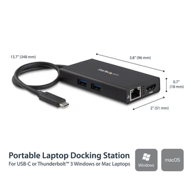 StarTech.com USB-C-multiportadapter med 4K HDMI - 2 USB-A-portar - 60 W PD - Sva