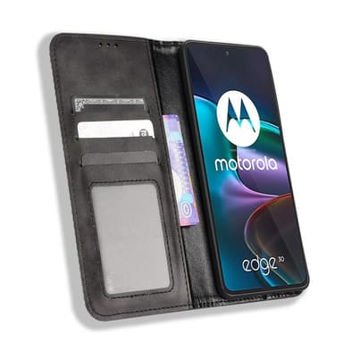 Wallet Stand Flip -puhelinkotelo Motorola Edge 30 5G: lle - musta