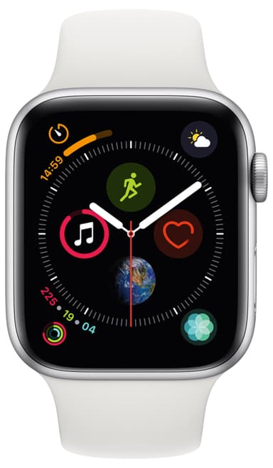 Apple Watch Series 4 44mm (hopea/valkoinen urheiluranneke)