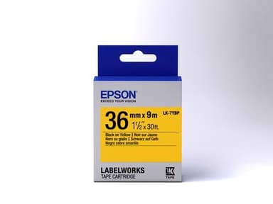 Epson tarrakasetti pastelli - LK-7YBP pastelli musta/kelt. 36/9, Musta keltaisella, Japani, LabelWorks LW-1000P, LW-900P, 3,6 cm, 9 m, 1 kpl