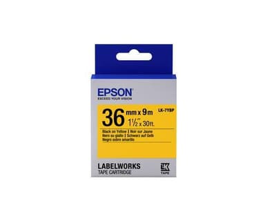 Epson tarrakasetti pastelli - LK-7YBP pastelli musta/kelt. 36/9, Musta keltaisella, Japani, LabelWorks LW-1000P, LW-900P, 3,6 cm, 9 m, 1 kpl