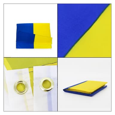 Ukrainan lippu, jossa on vaakuna ja teksti "Support Ukraine" 88 × 152 cm polyesteri