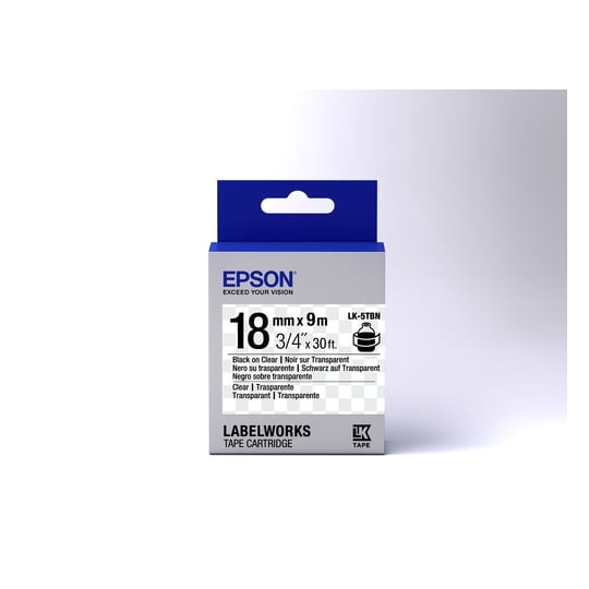 Epson etikettkassett transparent – LK-5TBN klar svart/klar 18/9, Svart på tra